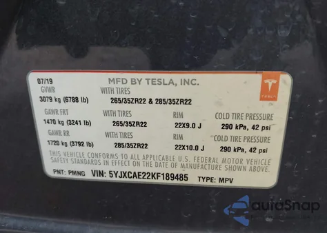 2019 Tesla Model X 100D/75D/Long Range из США, поврежденный, VIN 5YJXCAE22KF189485